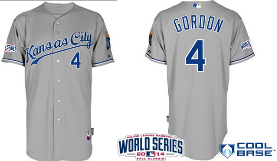 Kansas City Royals #4 Alex Gordon 2014 World Series Gray Jersey