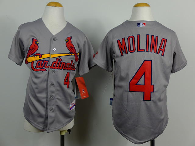 St. Louis Cardinals #4 Yadier Molina Gray Kids Jersey