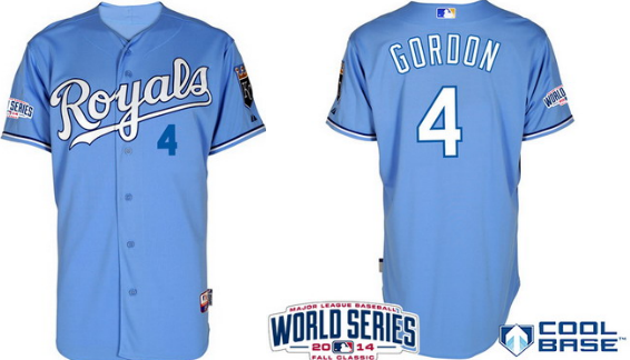 Kansas City Royals #4 Alex Gordon 2014 World Series Light Blue Jersey