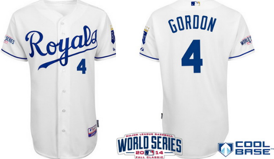 Kansas City Royals #4 Alex Gordon 2014 World Series White Jersey