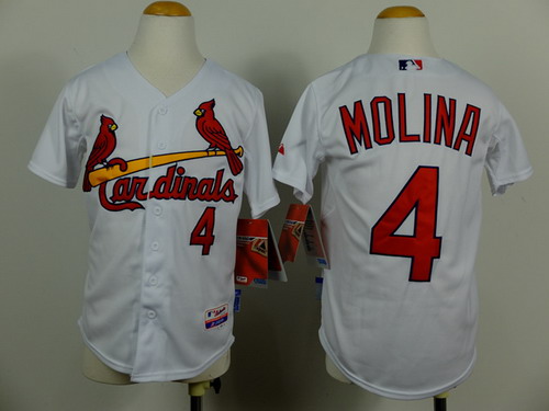 St. Louis Cardinals #4 Yadier Molina White Kids Jersey