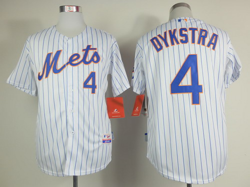 New York Mets #4 Lenny Dykstra White Pinstripe Cool Base Jersey