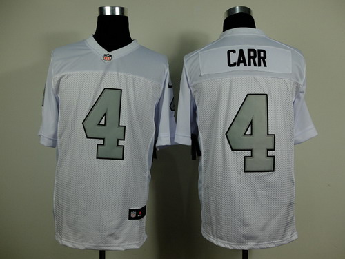 Nike Oakland Raiders #4 Derek Carr White With Silvery Elite Jersey