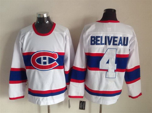Montreal Canadiens #4 Jean Beliveau White Throwback CCM Jersey