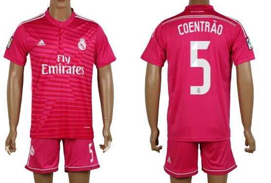 2014/15 Real Madrid #5 Coentrao Away Pink Soccer Shirt Kit