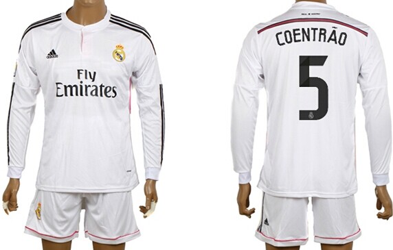 2014/15 Real Madrid #5 Coentrao Home Soccer Long Sleeve Shirt Kit