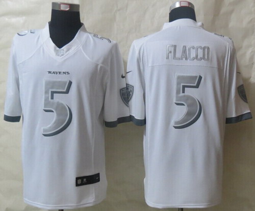 Nike Baltimore Ravens #5 Joe Flacco Platinum White Limited Jersey