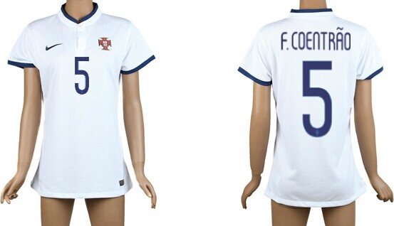 2014 World Cup Portugal #5 F.Coentrao Away White Soccer AAA+ T-Shirt_Womens