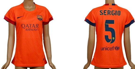 2014/15 FC Bacelona #5Sergio Away Soccer AAA+ T-Shirt_Womens