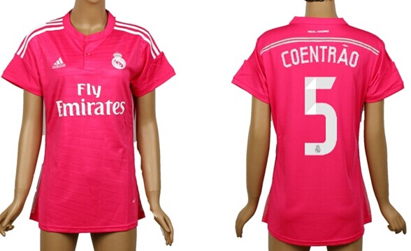2014/15 Real Madrid #5 Coentrao Away Pink Soccer AAA+ T-Shirt_Womens