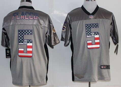 Nike Baltimore Ravens #5 Joe Flacco 2014 USA Flag Fashion Gray Elite Jersey