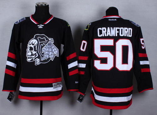 Chicago Blackhawks #50 Corey Crawford 2014 Stadium Series Black With Black Skulls Jersey