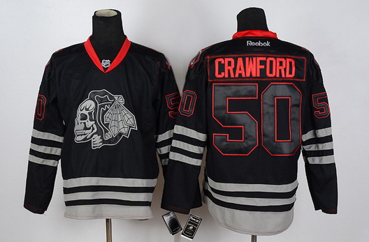 Chicago Blackhawks #50 Corey Crawford Black Ice Skulls Jersey