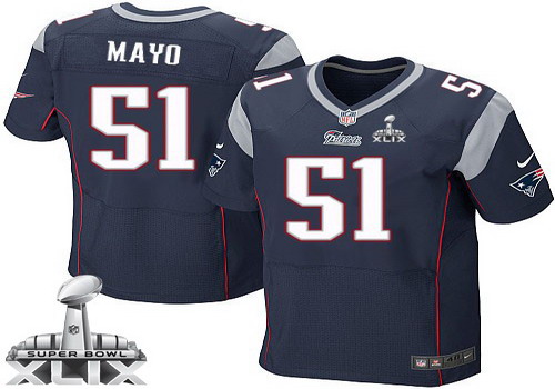 Nike New England Patriots #51 Jerod Mayo 2015 Super Bowl XLIX Blue Elite Jersey