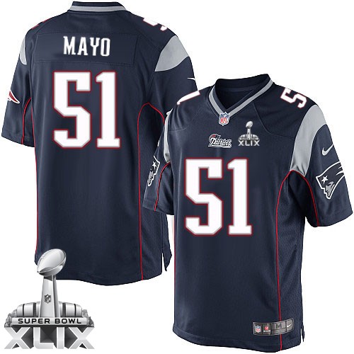 Nike New England Patriots #51 Jerod Mayo 2015 Super Bowl XLIX Blue Game Jersey