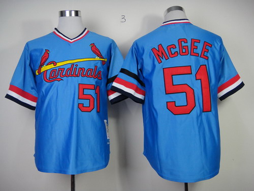St. Louis Cardinals #51 Willie McGee Light Blue Throwback Jersey