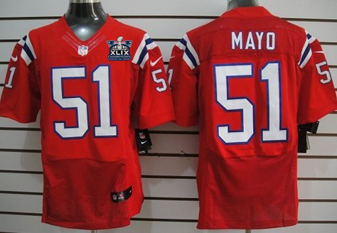 Nike New England Patriots #51 Jerod Mayo 2015 Super Bowl XLIX Championship Red Elite Jersey