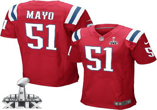 Nike New England Patriots #51 Jerod Mayo 2015 Super Bowl XLIX Red Elite Jersey
