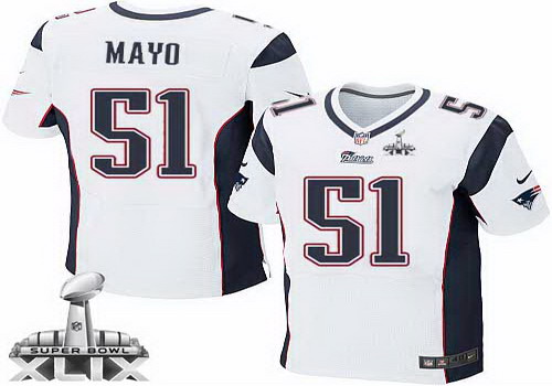 Nike New England Patriots #51 Jerod Mayo 2015 Super Bowl XLIX White Elite Jersey