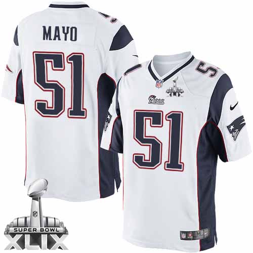 Nike New England Patriots #51 Jerod Mayo 2015 Super Bowl XLIX White Game Kids Jersey