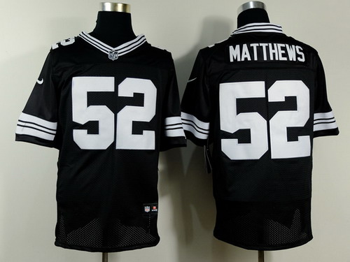 Nike Green Bay Packers #52 Clay Matthews Black With White Elite Jersey