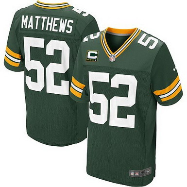Nike Green Bay Packers #52 Clay Matthews Green C Patch Elite Jersey