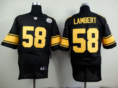 Nike Pittsburgh Steelers #58 Jack Lambert Black With Yellow Elite Jersey