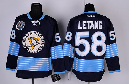 Pittsburgh Penguins #58 Kris Letang Navy Blue Third Jersey