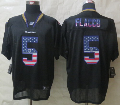 Nike Baltimore Ravens #5 Joe Flacco 2014 USA Flag Fashion Black Elite Jersey