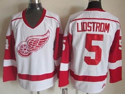 Detroit Red Wings #5 Nicklas Lidstrom White Throwback CCM Jersey