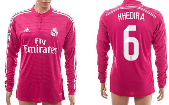 2014/15 Real Madrid #6 Khedira Away Pink Soccer Long Sleeve AAA+ T-Shirt