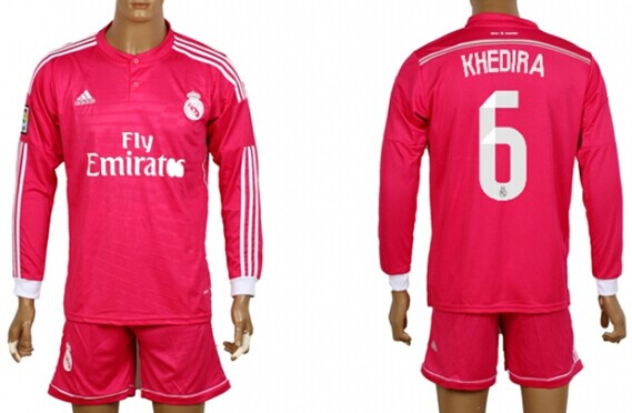 2014/15 Real Madrid #6 Khedira Away Pink Soccer Long Sleeve Shirt Kit