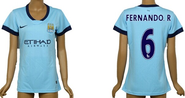 2014/15 Manchester City #6 Fernando.R Home Soccer AAA+ T-Shirt_Womens