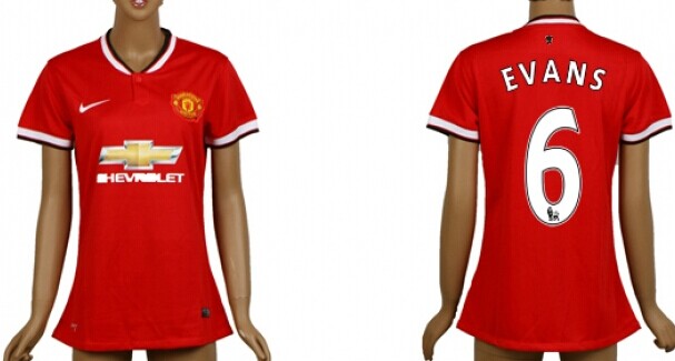 2014/15 Manchester United #6 Evans Home Soccer AAA+ T-Shirt_Womens