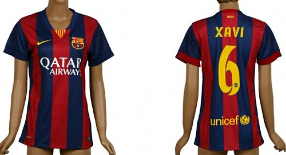 2014/15 FC Bacelona #6 Xavi Home Soccer AAA+ T-Shirt_Womens
