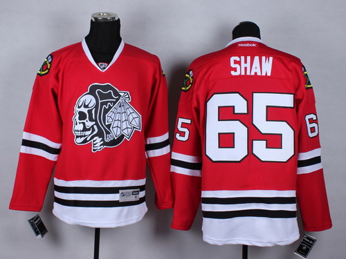 Chicago Blackhawks #65 Andrew Shaw Red With Black Skulls Jersey