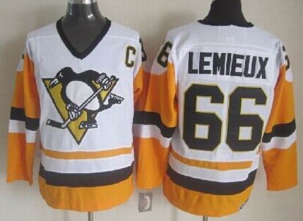 Pittsburgh Penguins #66 Mario Lemieux 1972 White With Yellow Throwback CCM Jersey