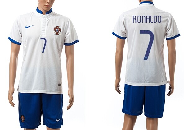 2014 World Cup Portugal #7 Ronaldo Away White Soccer Shirt Kit