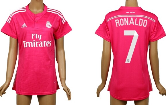 2014/15 Real Madrid #7 Ronaldo Away Pink Soccer AAA+ T-Shirt_Womens