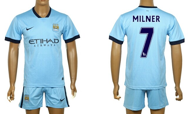 2014/15 Manchester City #7 Milner Home Soccer Shirt Kit