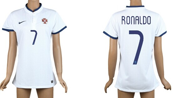 2014 World Cup Portugal #7 Ronaldo Away White Soccer AAA+ T-Shirt_Womens