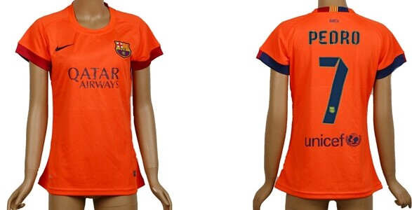 2014/15 FC Bacelona #7 Pedro Away Soccer AAA+ T-Shirt_Womens