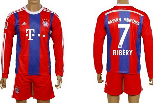 2014/15 Bayern Munchen #7 Ribery Home Soccer Long Sleeve Shirt Kit