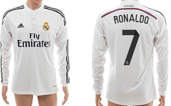 2014/15 Real Madrid #7 Ronaldo Home Soccer Long Sleeve AAA+ T-Shirt