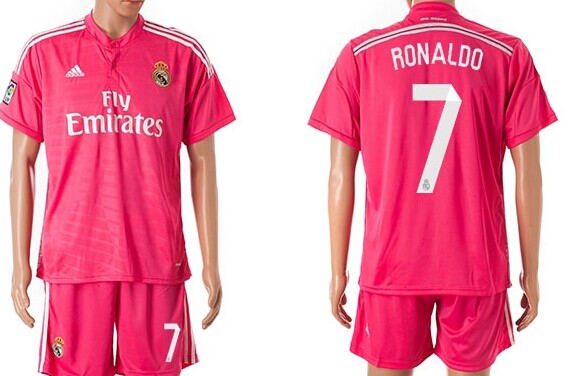 2014/15 Real Madrid #7 Ronaldo Away Pink Soccer Shirt Kit