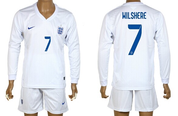 2014 World Cup England #7 Wilshere Home Soccer Long Sleeve Shirt Kit