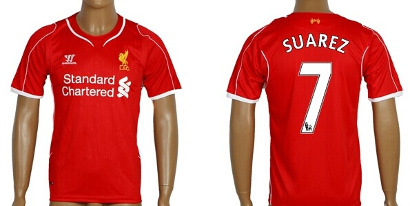 2014/15 Liverpool FC #7 Suarez Home Soccer AAA+ T-Shirt