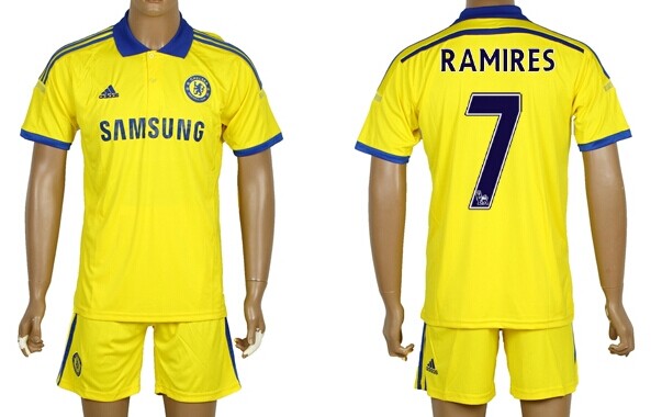 2014/15 Chelsea FC #7 Ramires Away Yellow Soccer Shirt Kit