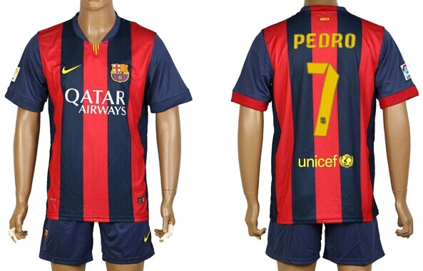 2014/15 FC Bacelona #7 Pedro Home Soccer Shirt Kit