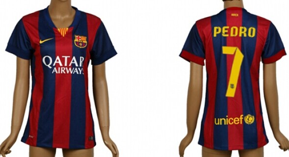 2014/15 FC Bacelona #7 Pedro Home Soccer AAA+ T-Shirt_Womens